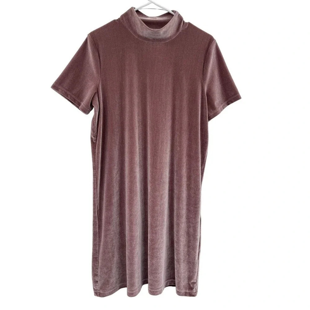Madewell Velvet Mock Neck Mini Dress Size Large Mauve Pink Short Sleeve